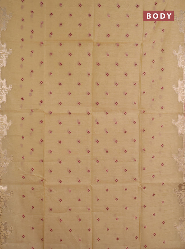 Semi dupion saree beige and maroon with allover thread woven bandhani buttas and zari woven butta border