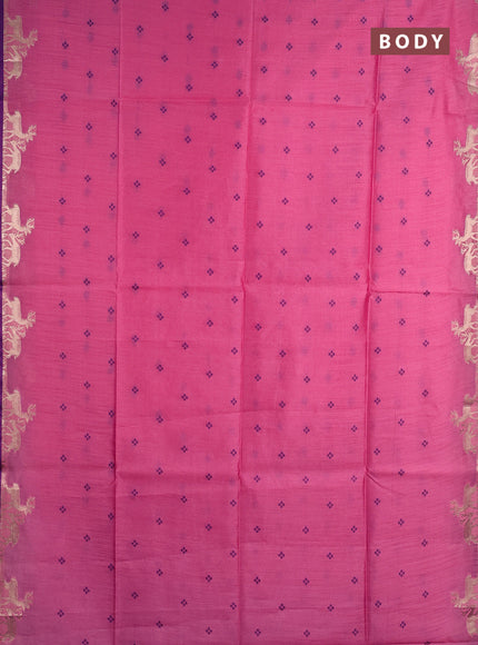 Semi dupion saree light pink and magenta pink with allover thread woven bandhani buttas and zari woven butta border