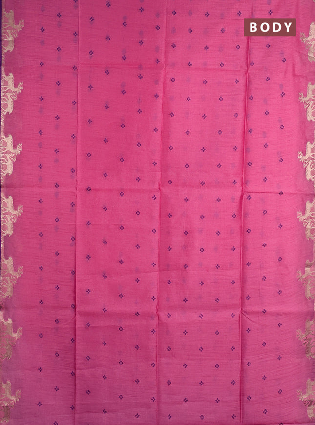 Semi dupion saree light pink and magenta pink with allover thread woven bandhani buttas and zari woven butta border