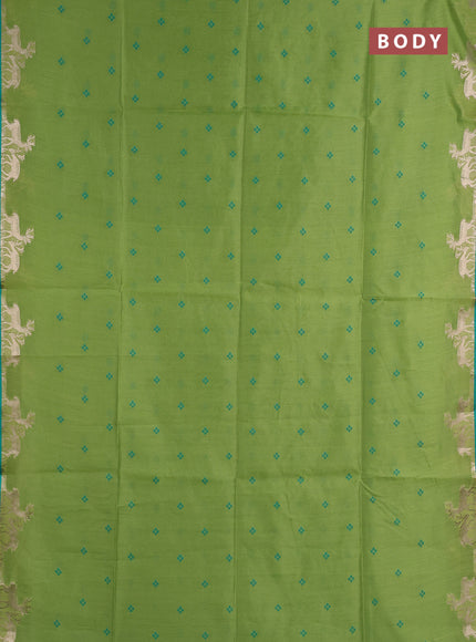 Semi dupion saree light green and green with allover thread woven bandhani buttas and zari woven butta border