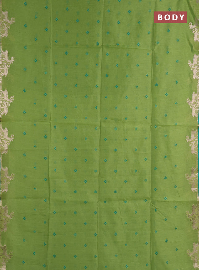 Semi dupion saree light green and green with allover thread woven bandhani buttas and zari woven butta border