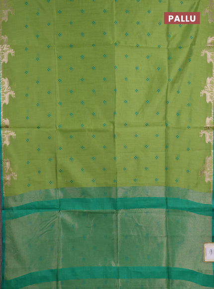 Semi dupion saree light green and green with allover thread woven bandhani buttas and zari woven butta border