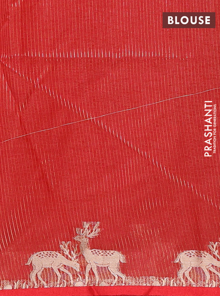Semi dupion saree mango yellow and red with allover thread woven bandhani buttas and zari woven butta border