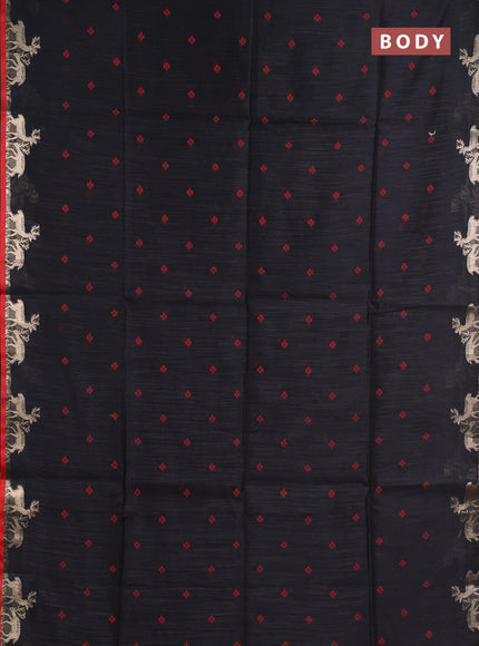 Semi dupion saree black and red with allover thread woven bandhani buttas and zari woven butta border