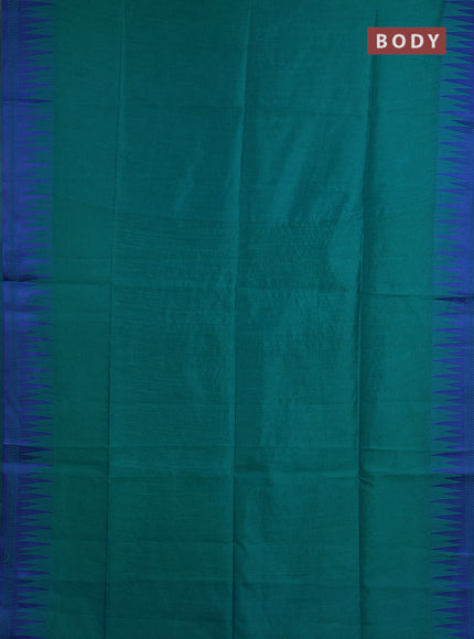 Semi dupion saree green and blue with allover thread weaves and temple design thread woven border