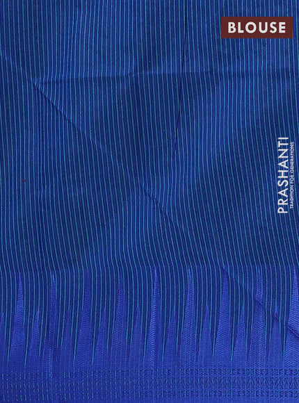 Semi dupion saree green and blue with allover thread weaves and temple design thread woven border