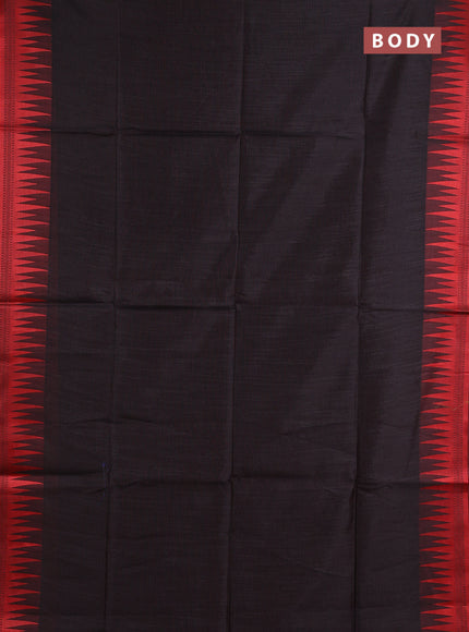 Semi dupion saree black and red with allover thread weaves and temple design thread woven border