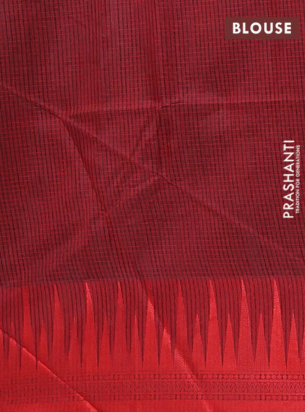 Semi dupion saree black and red with allover thread weaves and temple design thread woven border