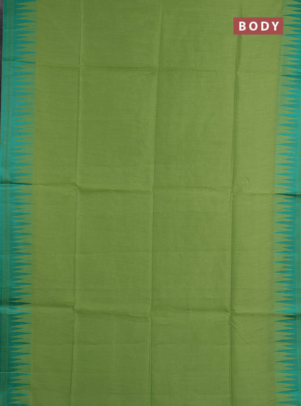 Semi dupion saree light green and green with allover thread weaves and temple design thread woven border