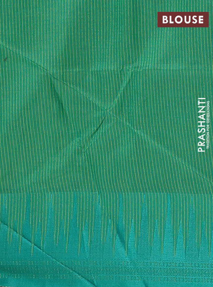 Semi dupion saree light green and green with allover thread weaves and temple design thread woven border