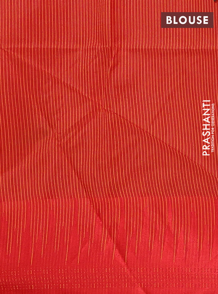 Semi dupion saree mango yellow and red with allover thread weaves and temple design thread woven border