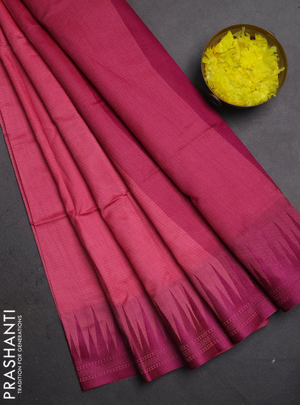 Semi dupion saree peach pink and magenta pink with allover thread weaves and temple design thread woven border