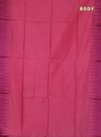 Semi dupion saree peach pink and magenta pink with allover thread weaves and temple design thread woven border