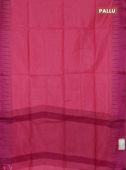 Semi dupion saree peach pink and magenta pink with allover thread weaves and temple design thread woven border