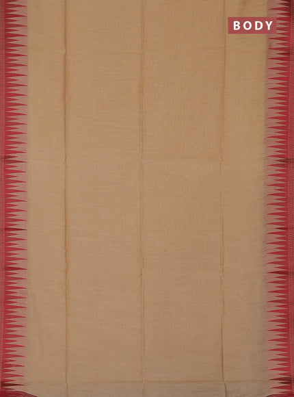 Semi dupion saree beige and maroon with allover thread weaves and temple design thread woven border
