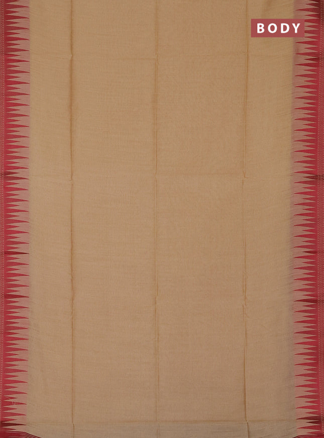 Semi dupion saree beige and maroon with allover thread weaves and temple design thread woven border