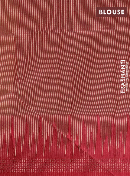 Semi dupion saree beige and maroon with allover thread weaves and temple design thread woven border