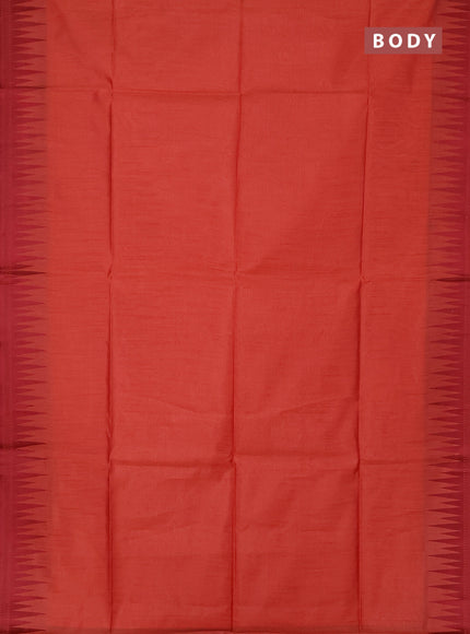 Semi dupion saree rust shade and maroon with allover thread weaves and temple design thread woven border