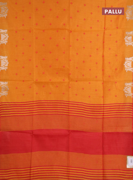 Semi dupion saree mango yellow and orange with allover thread woven bandhani buttas and zari woven butta border