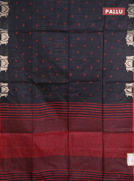 Semi dupion saree black and maroon with allover thread woven bandhani buttas and zari woven butta border