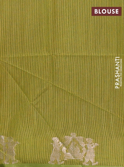 Semi dupion saree mustard yellow and light green with allover thread woven bandhani buttas and zari woven butta border