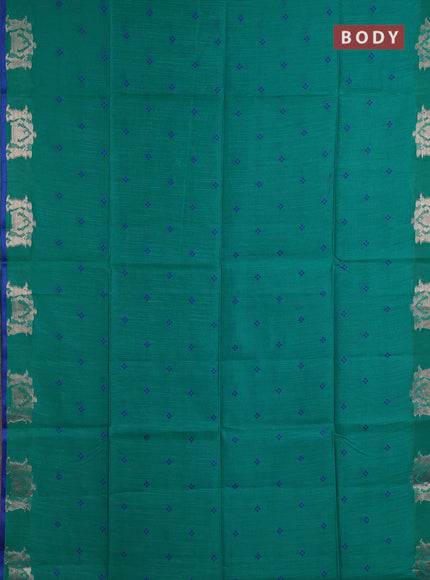 Semi dupion saree teal green and blue with allover thread woven bandhani buttas and zari woven butta border