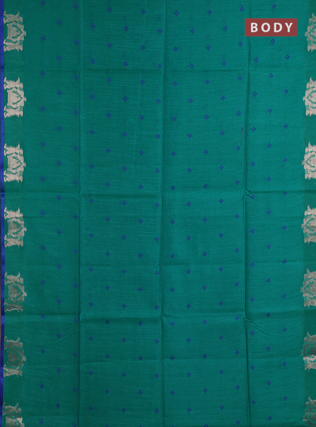 Semi dupion saree teal green and blue with allover thread woven bandhani buttas and zari woven butta border