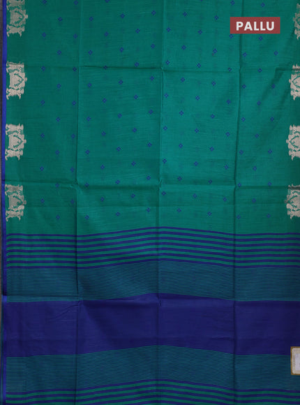 Semi dupion saree teal green and blue with allover thread woven bandhani buttas and zari woven butta border