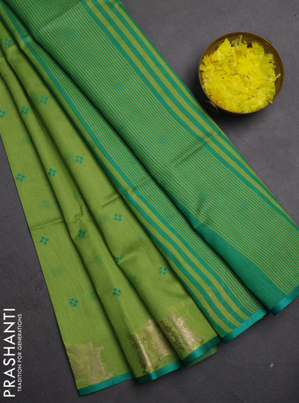 Semi dupion saree light green and teal green with allover thread woven bandhani buttas and zari woven butta border