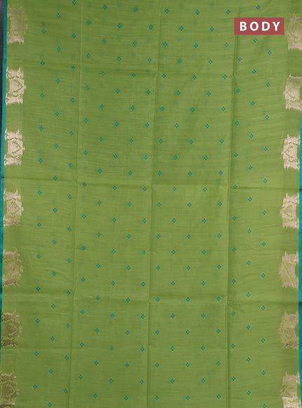 Semi dupion saree light green and teal green with allover thread woven bandhani buttas and zari woven butta border