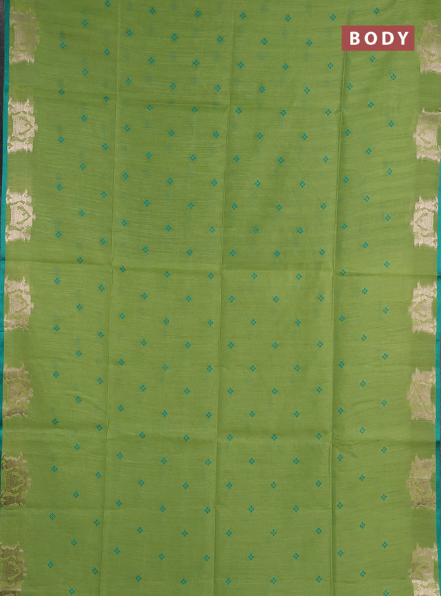 Semi dupion saree light green and teal green with allover thread woven bandhani buttas and zari woven butta border