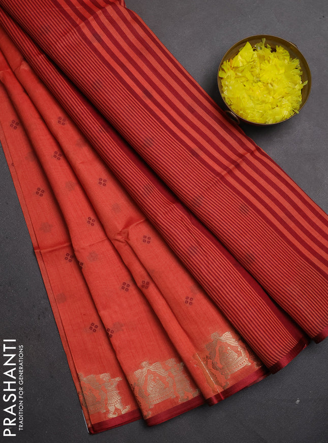 Semi dupion saree red and maroon with allover thread woven bandhani buttas and zari woven butta border