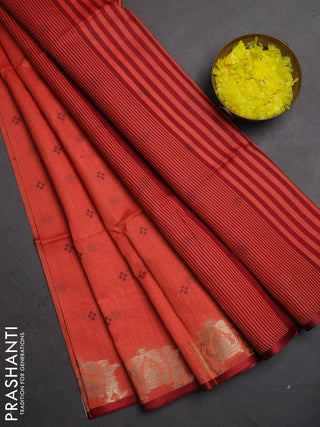 Semi dupion saree red and maroon with allover thread woven bandhani buttas and zari woven butta border