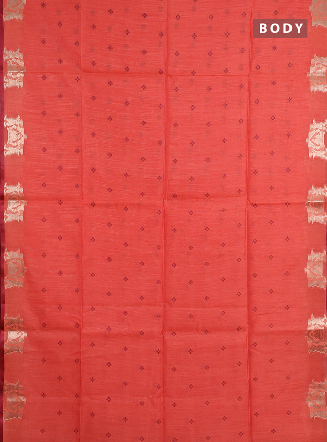 Semi dupion saree red and maroon with allover thread woven bandhani buttas and zari woven butta border