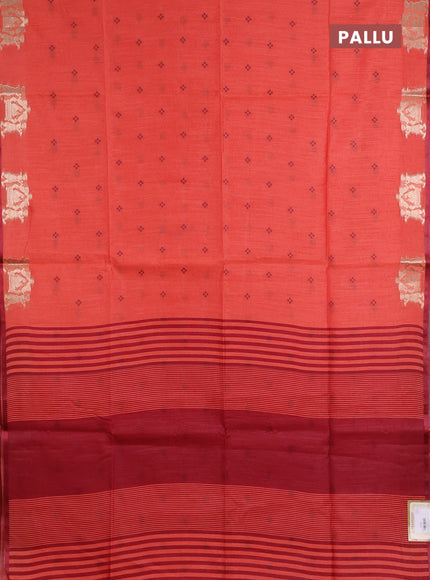 Semi dupion saree red and maroon with allover thread woven bandhani buttas and zari woven butta border