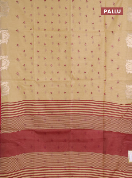Semi dupion saree beige and maroon with allover thread woven bandhani buttas and zari woven butta border