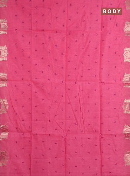 Semi dupion saree pink and magenta pink with allover thread woven bandhani buttas and zari woven butta border