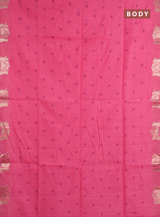 Semi dupion saree pink and magenta pink with allover thread woven bandhani buttas and zari woven butta border