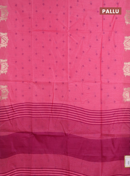 Semi dupion saree pink and magenta pink with allover thread woven bandhani buttas and zari woven butta border