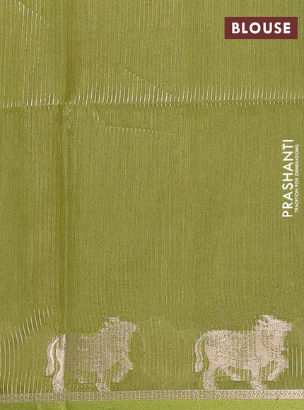 Semi dupion saree mustard yellow and light green with thread woven buttas and pichwai zari woven border