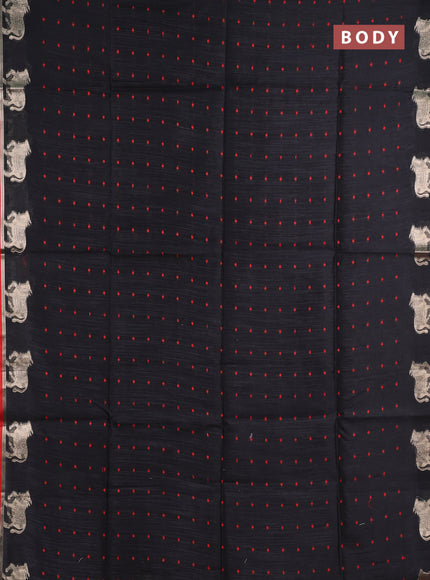 Semi dupion saree black and maroon with thread woven buttas and pichwai zari woven border