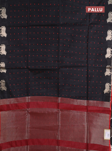 Semi dupion saree black and maroon with thread woven buttas and pichwai zari woven border