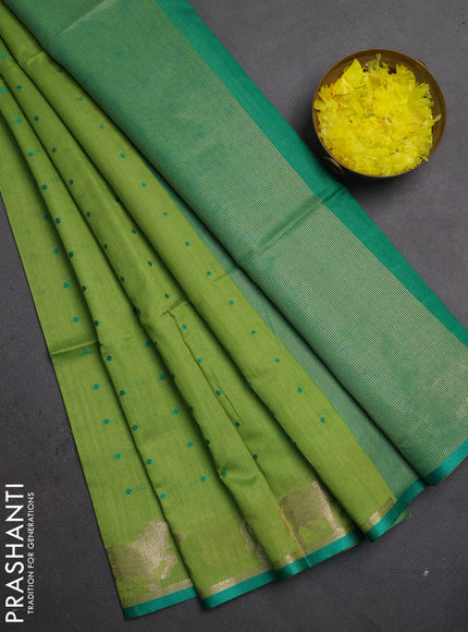 Semi dupion saree light green and teal green with thread woven buttas and pichwai zari woven border