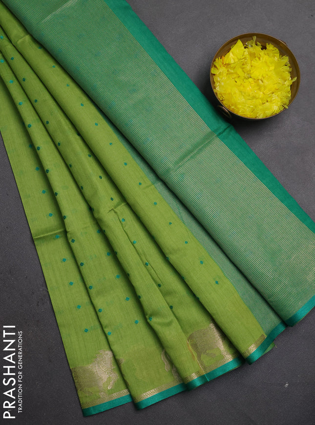 Semi dupion saree light green and teal green with thread woven buttas and pichwai zari woven border