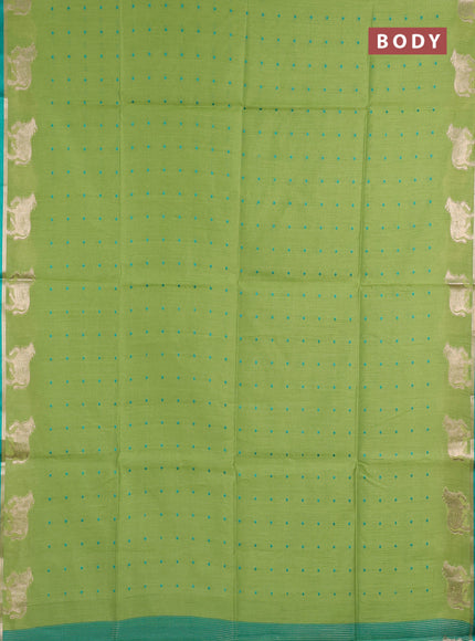 Semi dupion saree light green and teal green with thread woven buttas and pichwai zari woven border