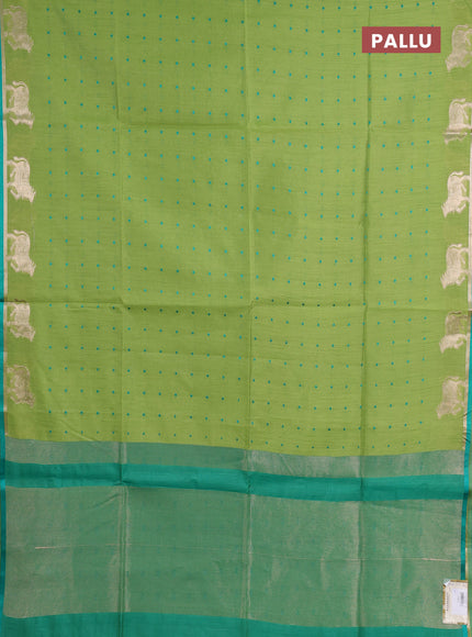 Semi dupion saree light green and teal green with thread woven buttas and pichwai zari woven border