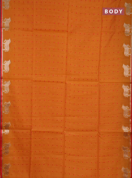 Semi dupion saree mango yellow and orange with thread woven buttas and pichwai zari woven border