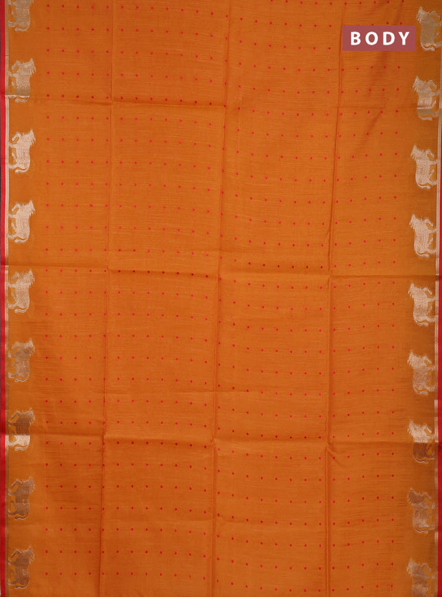 Semi dupion saree mango yellow and orange with thread woven buttas and pichwai zari woven border