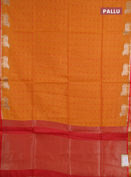Semi dupion saree mango yellow and orange with thread woven buttas and pichwai zari woven border