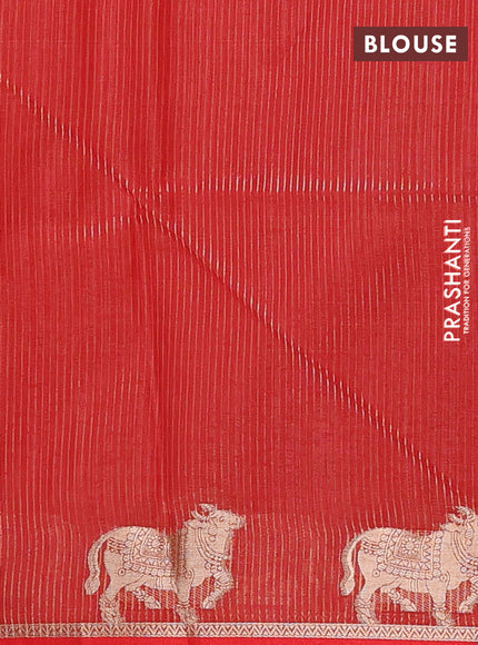 Semi dupion saree mango yellow and orange with thread woven buttas and pichwai zari woven border